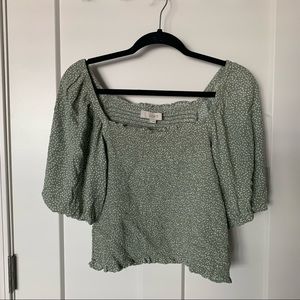 NWT Green LOFT Dotted Smocked Blouse Size XL